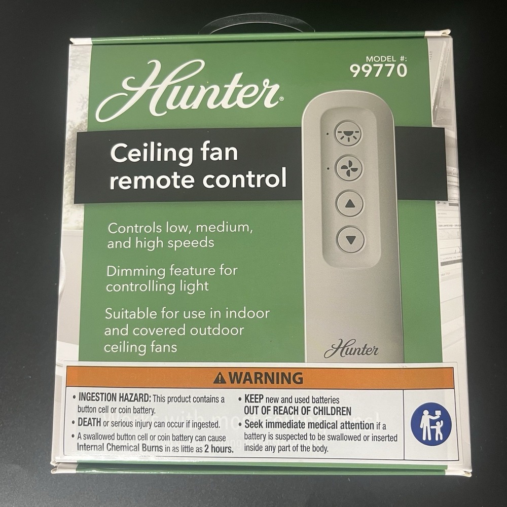 Hunter Ceiling Fan Remote Control: Low, Med & High Speeds -White- Model #99770